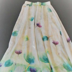 White, Green, Blue, & Purple Floral Maxi Skirt